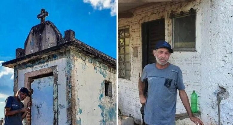 Photo of ADEUS JAZIGO: Após passar 15 anos dormindo em sepultura, homem finalmente ganha uma casa própria